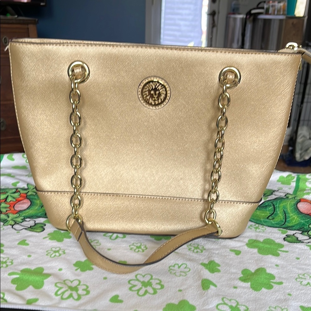 Gold Tote Bag with Chain Straps Anne Klein